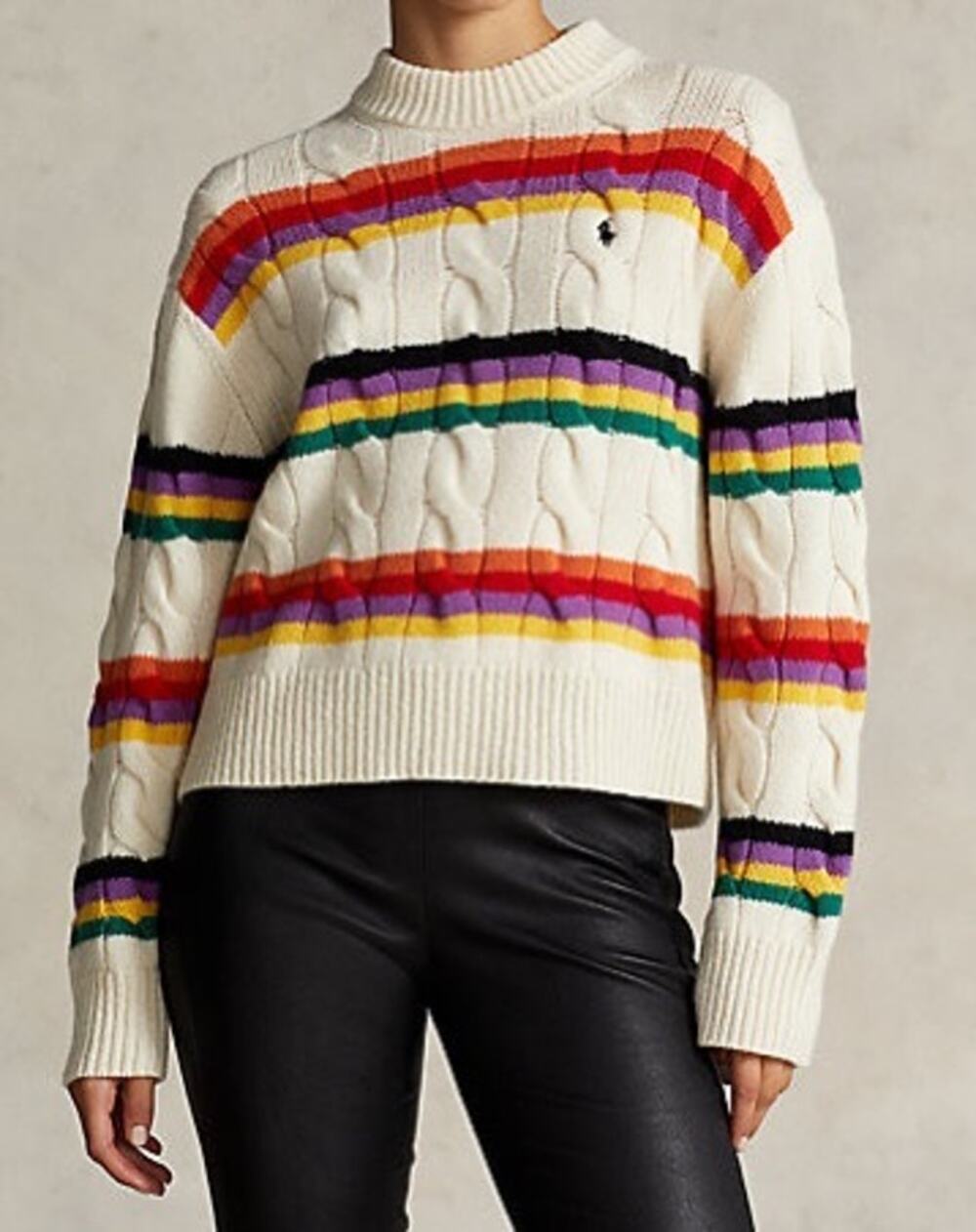 Polo Ralph Lauren | Rainbow Striped Cable-Knit Wool-Cashmere Jumper in Cream M